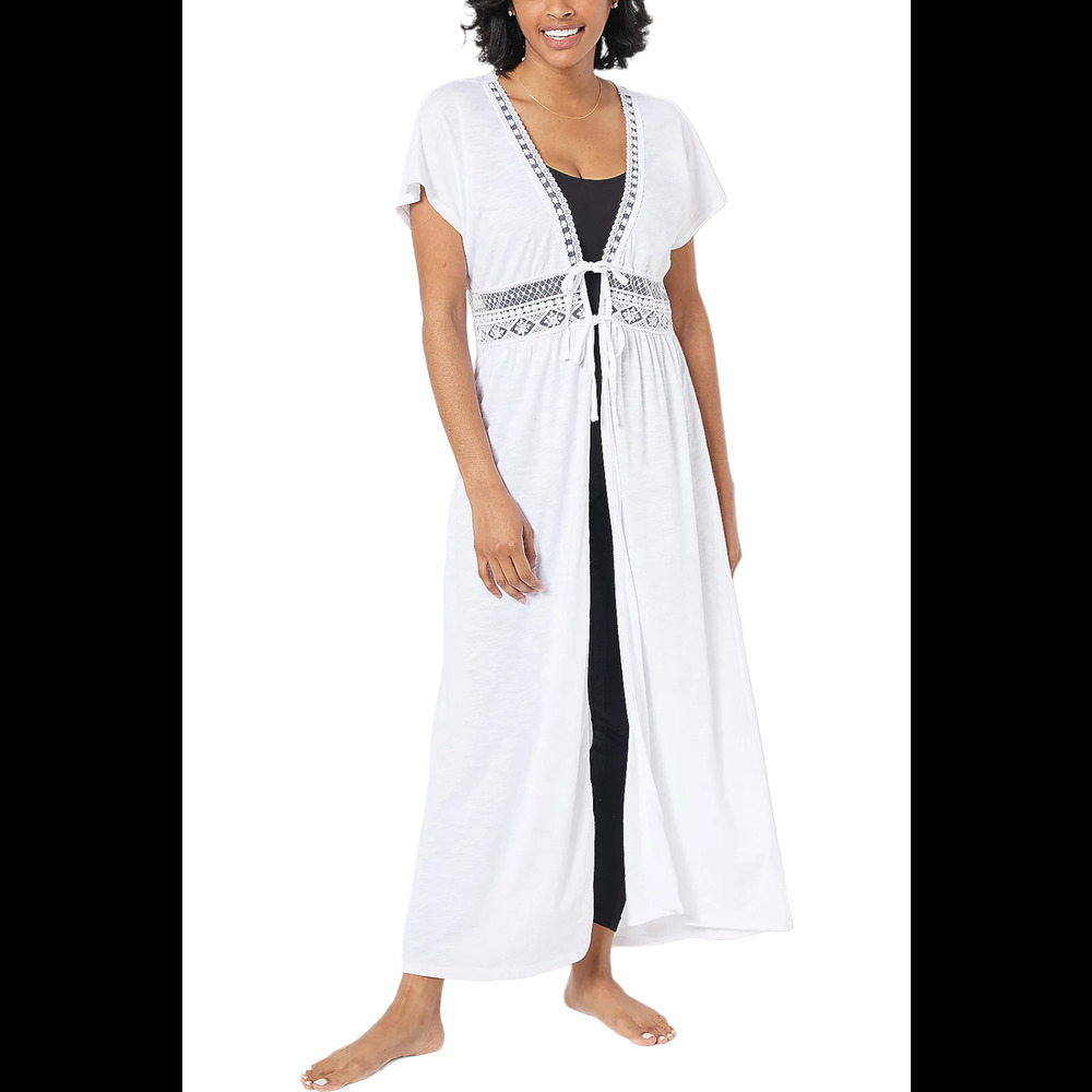 Belle Beach by Kim Gravel Slub Knit Tie Front Cover Up White - Petite
